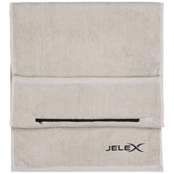 JELEX 100FIT Fitness Handtuch mit Zip-Tasche grau